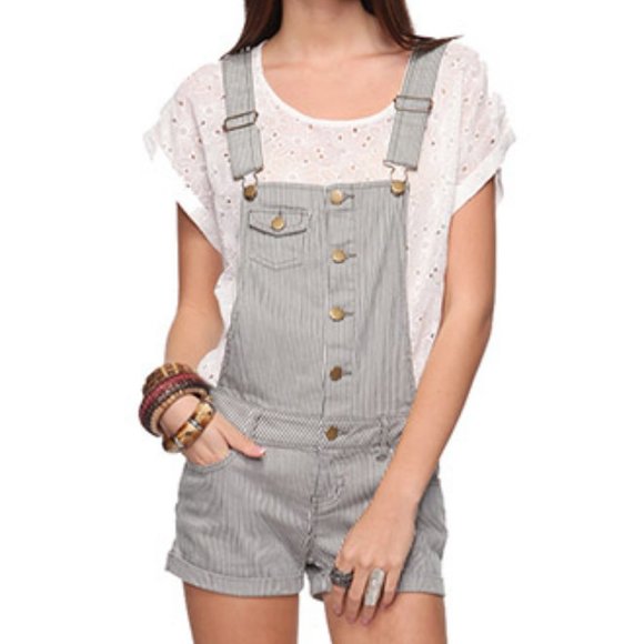 pinstripe overall shorts